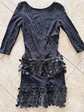 Rubber Ducky Productions, Inc. Black Backless Dress with faux leather Petal Trim
